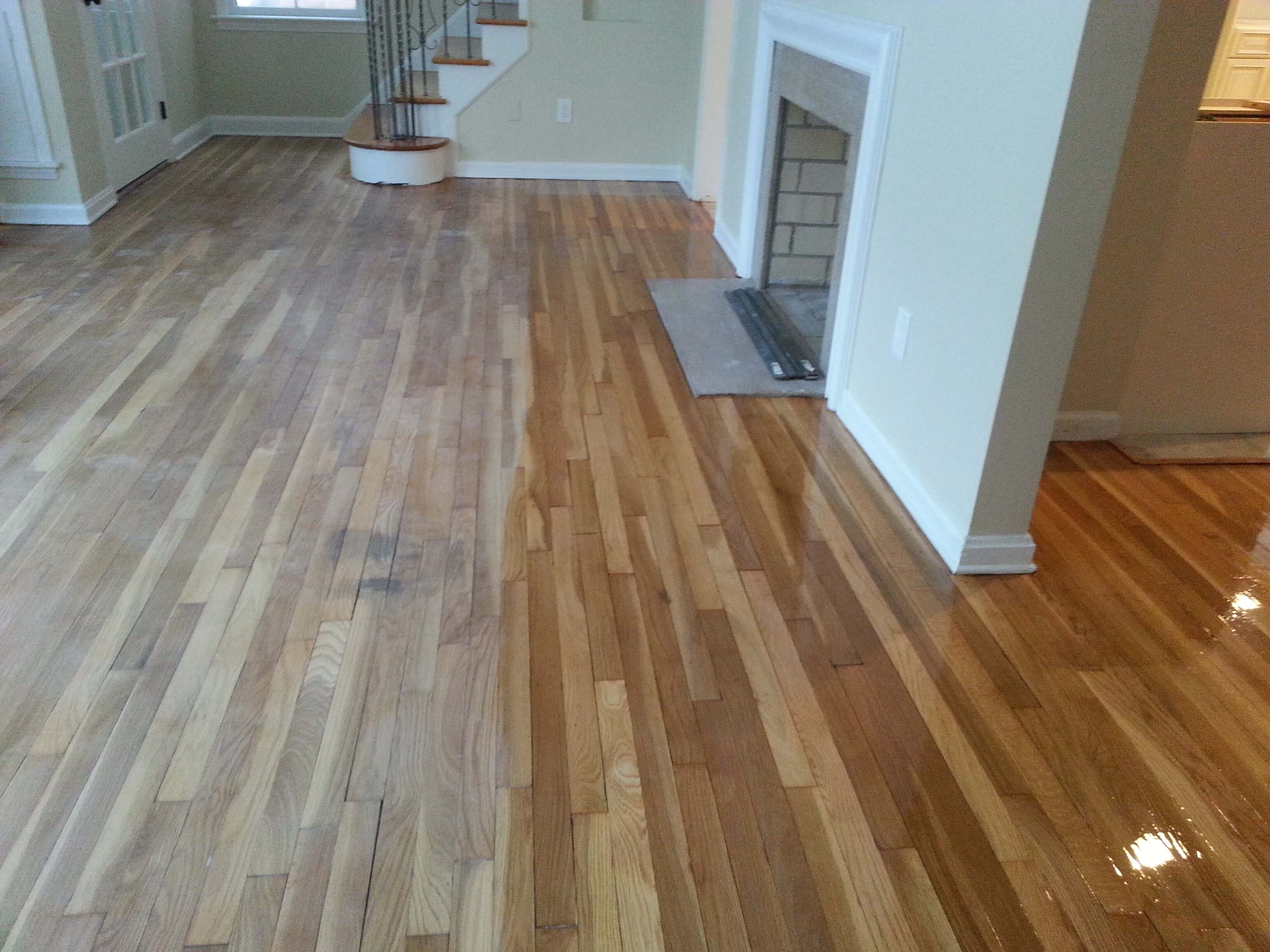 hardwood floor staining before and after in Denver