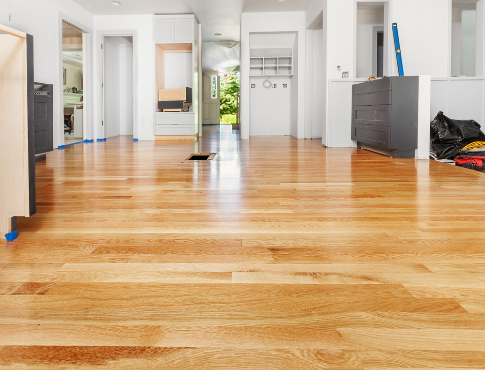 a recently resurfaced hardwood floor