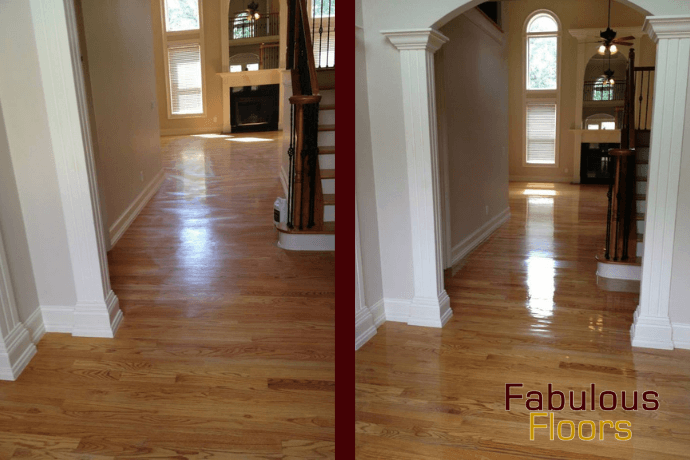 Before and after hardwood floor resurfacing in Loveland, CO