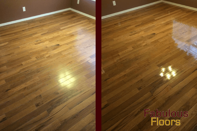 a floor before and after being refinished in denver
