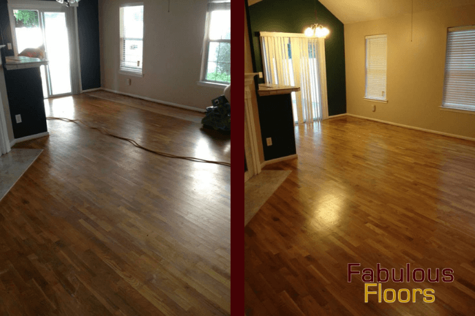 before and after hardwood floor refinishing in Centennial, CO