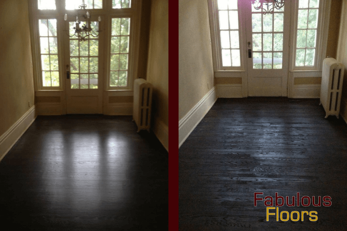 Before and after hardwood floor resurfacing in Silverthorne, CO