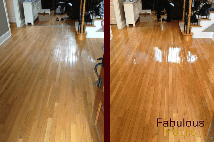 before and after floor refinishing service in an arvada, co entry way