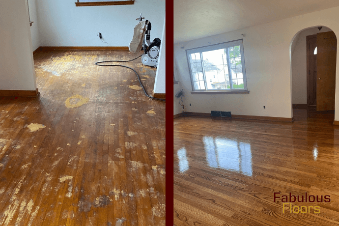 before and after hardwood refinishing in broomfield, co